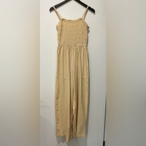 Pale Yellow Cotton Elastic Wide Leg XS Adjustable Straps Jumpsuit Stretchy